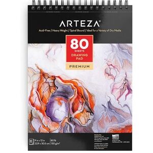 ARTEZA Drawing Paper Pad, 9 x 12 Inches, Pack of 1, 80 Sheets